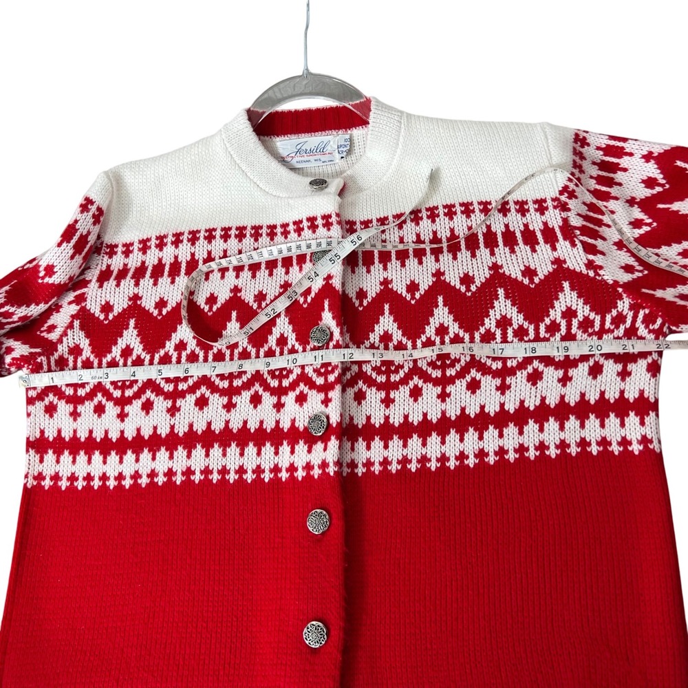 Vintage Christmas Red‎ Jersild Cardigan Women Metal Buttons 80s Sweater M - Picture 3 of 9